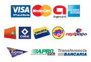 Medios de pago: Visa, Mastercard, Pago F&aacute;cil, RapiPago, y mas...